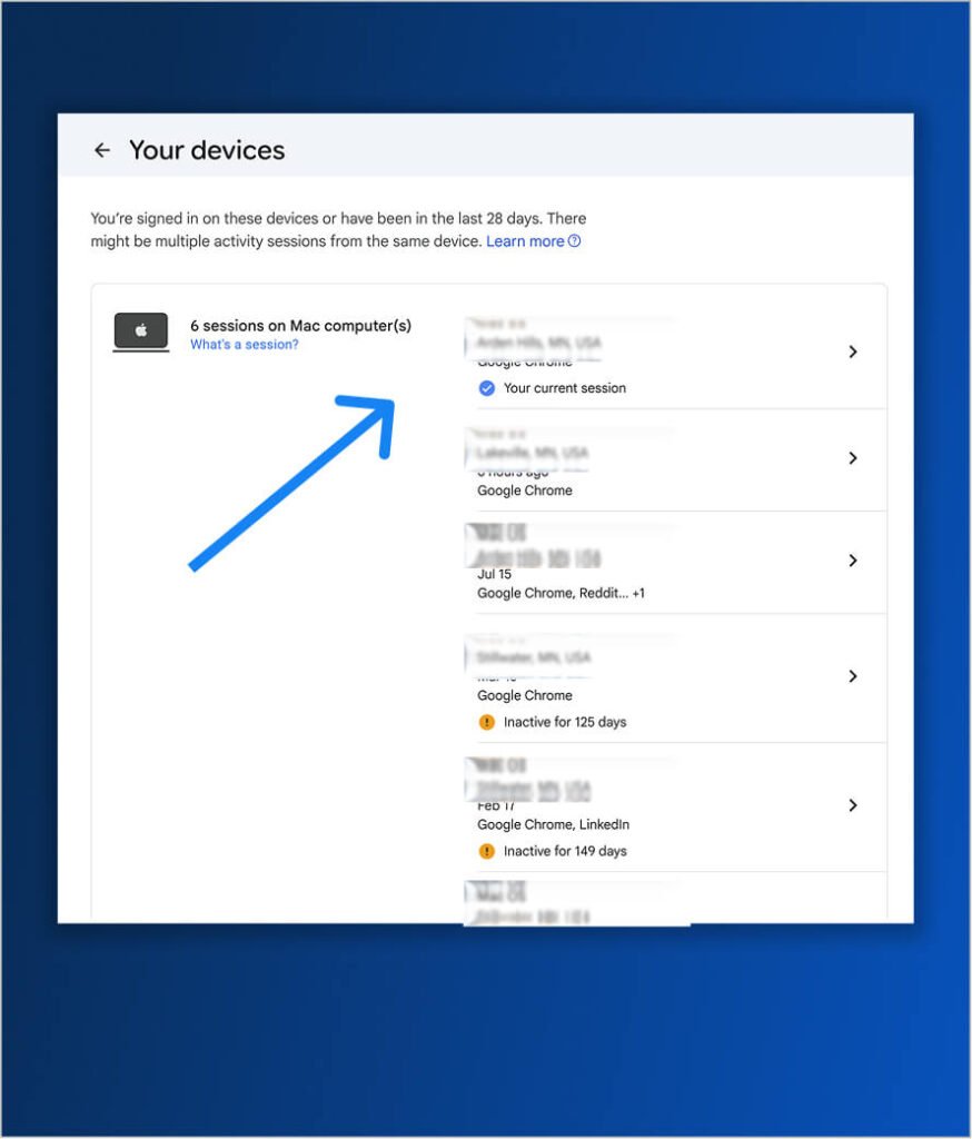 List of devices that have access to Google Account